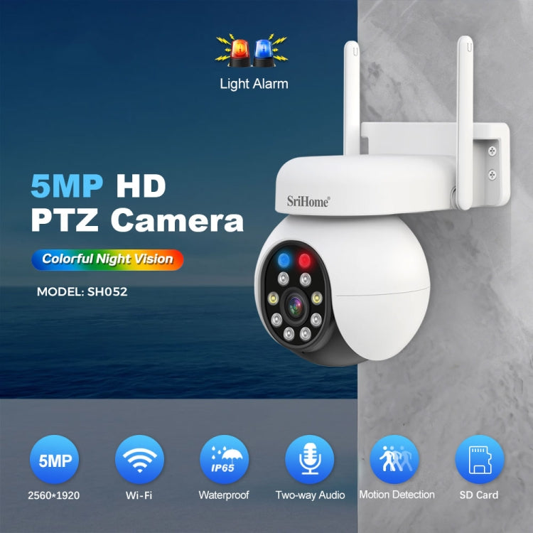 SriHome SH052B Wifi 5MP Wireless PTZ IP AI Auto Tracking Sound&Light Alarm Starlight Color Night Vision Outdoors Surveillance Camera, Plug: EU - Dome Camera by SriHome | Online Shopping South Africa | PMC Jewellery | Buy Now Pay Later Mobicred