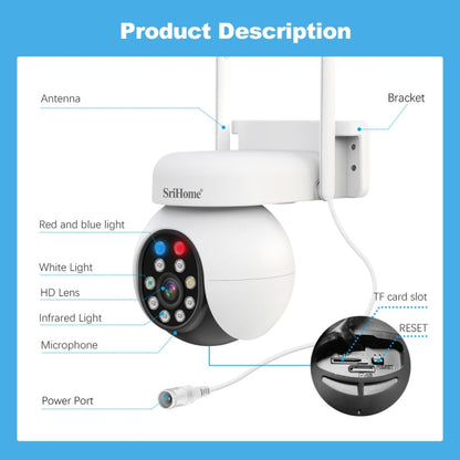 SriHome SH052B Wifi 5MP Wireless PTZ IP AI Auto Tracking Sound&Light Alarm Starlight Color Night Vision Outdoors Surveillance Camera, Plug: AU - Dome Camera by SriHome | Online Shopping South Africa | PMC Jewellery | Buy Now Pay Later Mobicred