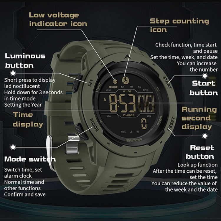 SANDA 2145 Calorie Pedometer Alarm Clock Waterproof Multifunctional Hiking Sports Shockproof Smart Watch(Gray) - Sport Watches by SANDA | Online Shopping South Africa | PMC Jewellery | Buy Now Pay Later Mobicred