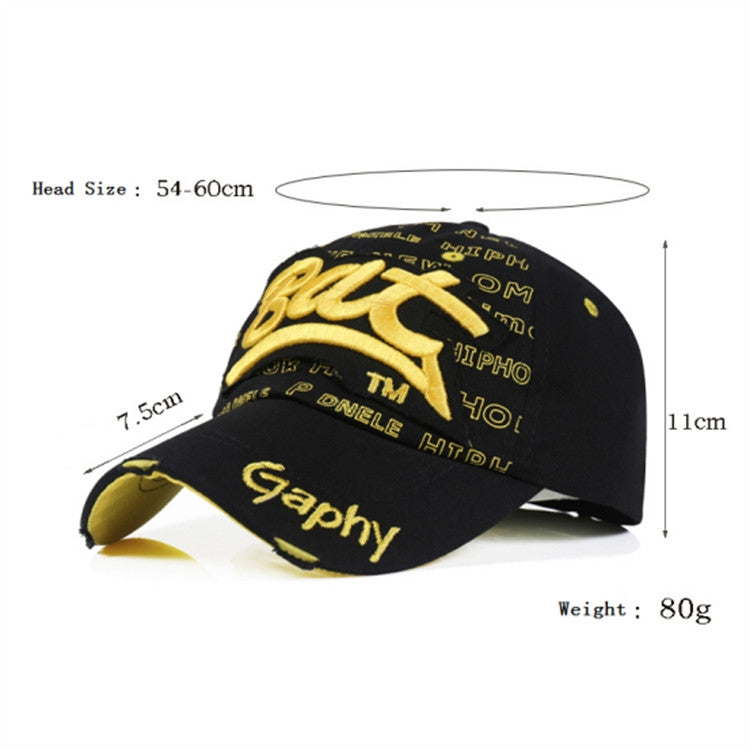 Embroidery Letter Pattern Adjustable Curved Eaves Baseball Cap, Head Circumference: 54-62cm(yellow black) - Peaked Cap by PMC Jewellery | Online Shopping South Africa | PMC Jewellery