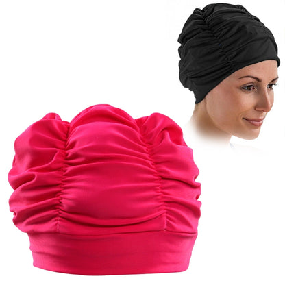 Women Earmuffs Pleated Cloth Swimming Cap(Rose) - Swimming Caps by PMC Jewellery | Online Shopping South Africa | PMC Jewellery