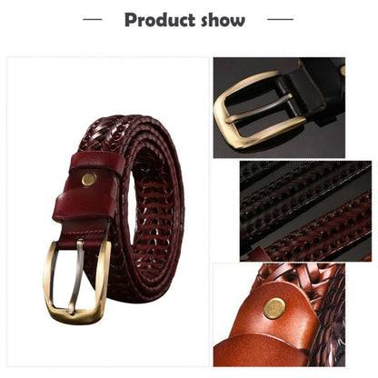 Wide Edition Hand Woven Lacquered Genuine Leather Waistband for Men, Belt Length:100cm(Coffee) - Belts by PMC Jewellery | Online Shopping South Africa | PMC Jewellery