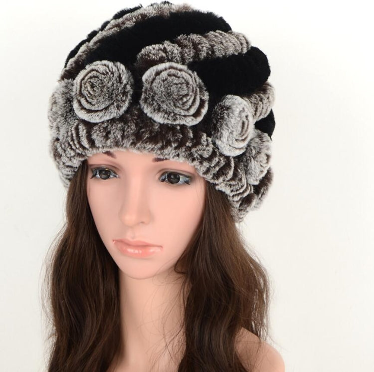 Real Rabbit Fur Grass Pineapple Hat Korean Version of the Women's Warm Earmuffs(double brown) - Bomber Hats by PMC Jewellery | Online Shopping South Africa | PMC Jewellery