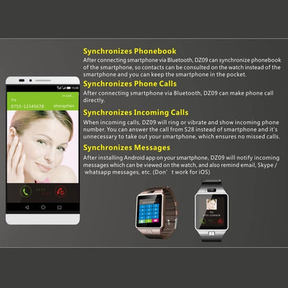 DZ09 1.56 inch Screen Bluetooth 3.0 Android 4.1 OS Above Smart Watch Phone with Bluetooth Call & Call Reminder & Sleep Monitor & Pedometer & Sedentary Reminder & Calendar & SMS & Audio and Video Player & Anti-loss Function(White) - Smart Watches by PMC Jewellery | Online Shopping South Africa | PMC Jewellery | Buy Now Pay Later Mobicred