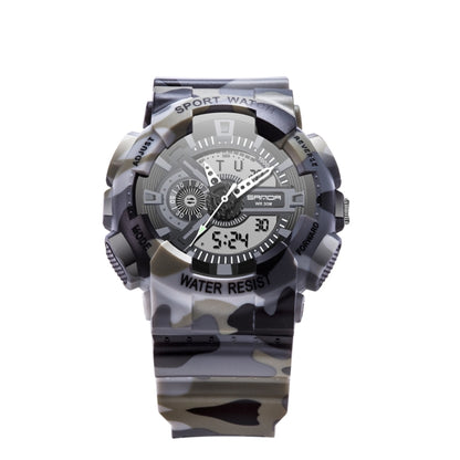 SANDA 5318 LED Luminous Display & Stopwatch & Alarm & Date and Week Function Men Quartz + Digital Dual Movement Watch with Plastic Band (Camouflage Gray) - Sport Watches by SANDA | Online Shopping South Africa | PMC Jewellery | Buy Now Pay Later Mobicred