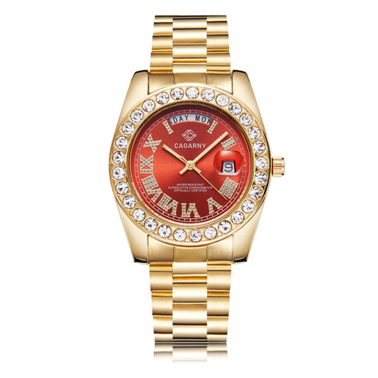 CAGARNY 6866 Fashion Life Waterproof Gold Steel Band Quartz Watch (Red) - Metal Strap Watches by CAGARNY | Online Shopping South Africa | PMC Jewellery | Buy Now Pay Later Mobicred