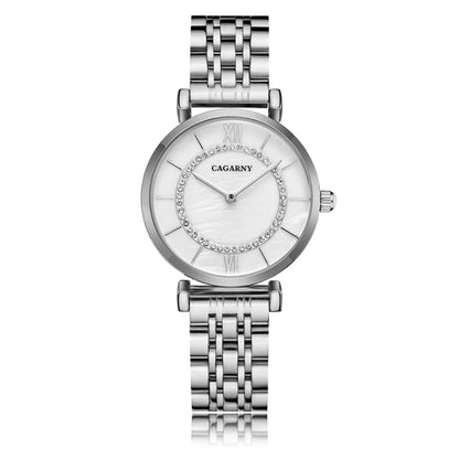 CAGARNY 6880 Fashion Life Waterproof White Background Silver Steel Band Quartz Watch - Metal Strap Watches by CAGARNY | Online Shopping South Africa | PMC Jewellery | Buy Now Pay Later Mobicred