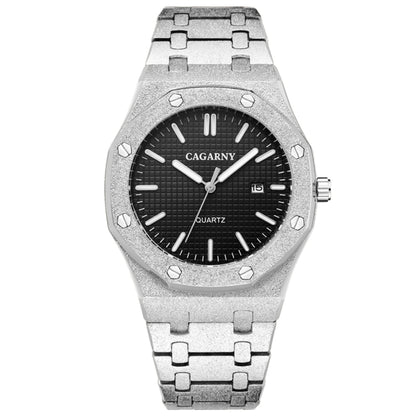 CAGARNY 6885 Octagonal Dial Quartz Dual Movement Watch Men Stainless Steel Strap Watch(Silver Shell Black Dial) - Metal Strap Watches by CAGARNY | Online Shopping South Africa | PMC Jewellery | Buy Now Pay Later Mobicred