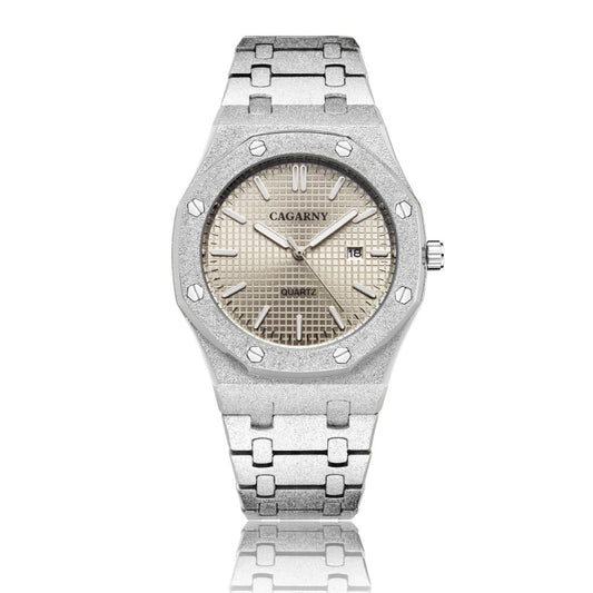 CAGARNY 6885 Octagonal Dial Quartz Dual Movement Watch Men Stainless Steel Strap Watch(Silver Shell Grey Dial) - Metal Strap Watches by CAGARNY | Online Shopping South Africa | PMC Jewellery | Buy Now Pay Later Mobicred