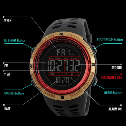 SKMEI 1251 Men Fashionable Outdoor 50m Waterproof Sports Watch Digital Watch with PU Watchband(Gold) - Sport Watches by SKMEI | Online Shopping South Africa | PMC Jewellery | Buy Now Pay Later Mobicred