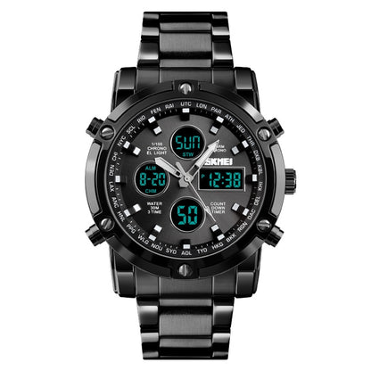 SKMEI 1389 Multifunctional Men Business Digital Watch 30m Waterproof Large Dial Wrist Watch with Stainless Steel Watchband (Black) - Metal Strap Watches by SKMEI | Online Shopping South Africa | PMC Jewellery | Buy Now Pay Later Mobicred