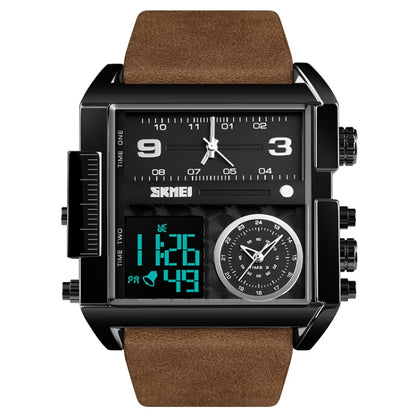 SKMEI 1391 Multifunctional Men Business Digital Watch 30m Waterproof Square Dial Wrist Watch with Leather Watchband(Black+Coffee) - Leather Strap Watches by SKMEI | Online Shopping South Africa | PMC Jewellery | Buy Now Pay Later Mobicred