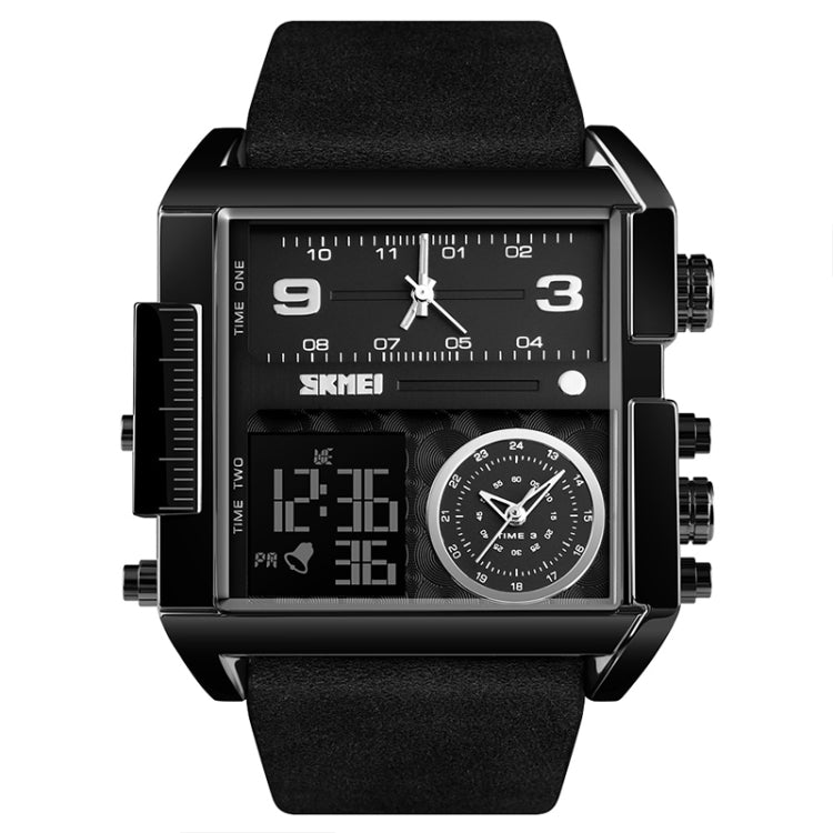 SKMEI 1391 Multifunctional Men Business Digital Watch 30m Waterproof Square Dial Wrist Watch with Leather Watchband(Black) - Leather Strap Watches by SKMEI | Online Shopping South Africa | PMC Jewellery | Buy Now Pay Later Mobicred