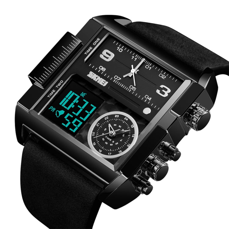 SKMEI 1391 Multifunctional Men Business Digital Watch 30m Waterproof Square Dial Wrist Watch with Leather Watchband(Black) - Leather Strap Watches by SKMEI | Online Shopping South Africa | PMC Jewellery | Buy Now Pay Later Mobicred