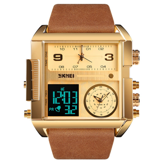 SKMEI 1391 Multifunctional Men Business Digital Watch 30m Waterproof Square Dial Wrist Watch with Leather Watchband(Gold) - Leather Strap Watches by SKMEI | Online Shopping South Africa | PMC Jewellery | Buy Now Pay Later Mobicred