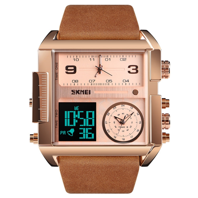 SKMEI 1391 Multifunctional Men Business Digital Watch 30m Waterproof Square Dial Wrist Watch with Leather Watchband(Brown) - Leather Strap Watches by SKMEI | Online Shopping South Africa | PMC Jewellery | Buy Now Pay Later Mobicred