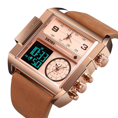 SKMEI 1391 Multifunctional Men Business Digital Watch 30m Waterproof Square Dial Wrist Watch with Leather Watchband(Brown) - Leather Strap Watches by SKMEI | Online Shopping South Africa | PMC Jewellery | Buy Now Pay Later Mobicred