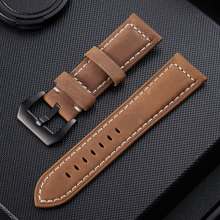 Crazy Horse Layer Frosted Black Buckle Watch Leather Watch Band, Size: 24mm (Light Brown) - Watch Bands by PMC TechLife | Online Shopping South Africa | PMC TechLife | Buy Now Pay Later Mobicred