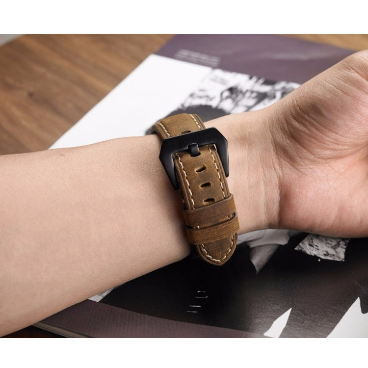 Crazy Horse Layer Frosted Black Buckle Watch Leather Watch Band, Size: 24mm (Light Brown) - Watch Bands by PMC TechLife | Online Shopping South Africa | PMC TechLife | Buy Now Pay Later Mobicred