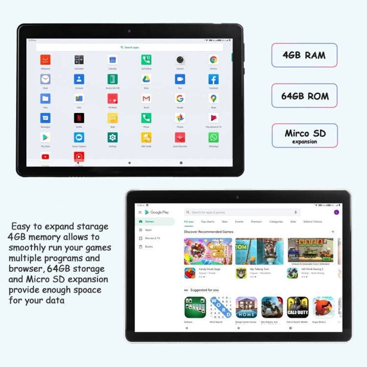 BDF M107 4G Phone Call Tablet PC, 10.1 inch, 4GB+64GB, Android 11, MTK6762 Octa Core, Support Dual SIM & Bluetooth & WiFi & GPS, EU Plug(Black) - BDF by PMC Jewellery | Online Shopping South Africa | PMC Jewellery