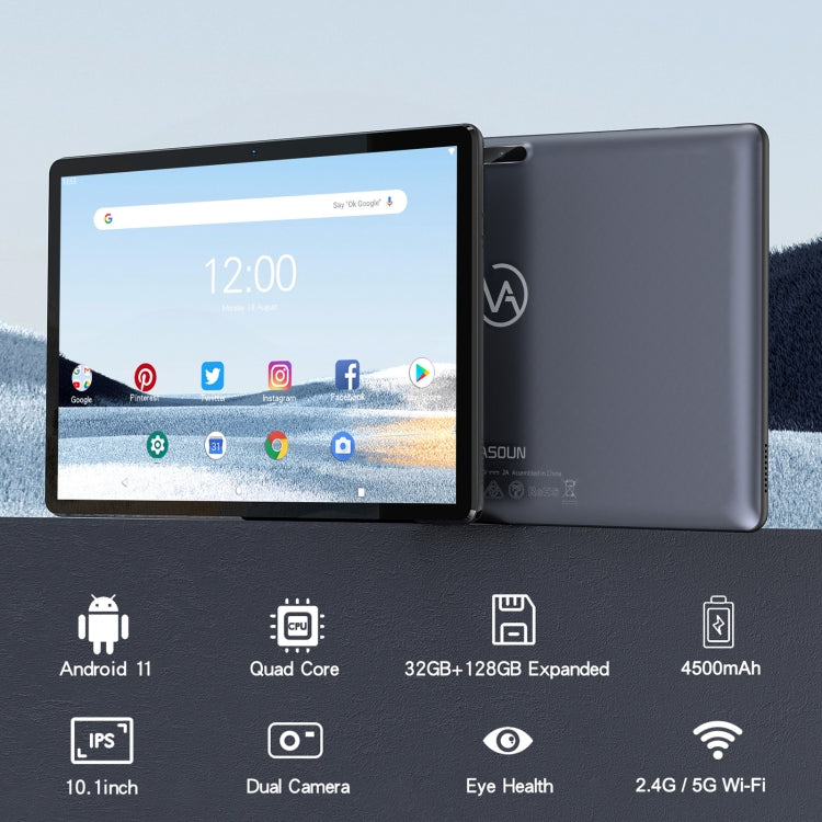 VASOUN M30 Tablet PC, 10.1 inch, 3GB+32GB, Android 11 RK3566 Quad Core CPU, Support Dual Band WiFi / Bluetooth, Global Version with Google Play, US Plug(Dark Gray) - 10.1 inch by VASOUN | Online Shopping South Africa | PMC Jewellery | Buy Now Pay Later Mobicred