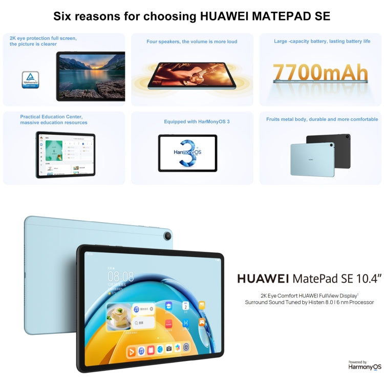 HUAWEI MatePad SE Wi-Fi, 10.4 inch, 6GB+128GB, HarmonyOS 3 Qualcomm Snapdragon 680 Octa Core, Support Dual WiFi / BT, Not Support Google Play(Blue) - Huawei by Huawei | Online Shopping South Africa | PMC Jewellery | Buy Now Pay Later Mobicred