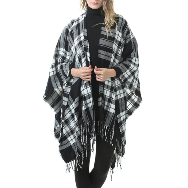 Fashion Classic Split Plaid Shawl Fringed Thickening Imitation Cashmere Cloak (P727) - Scarf by PMC Jewellery | Online Shopping South Africa | PMC Jewellery