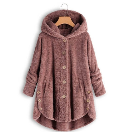 Button Plush Irregular Solid Color Coat (Color:Pink Size:XXL) - Hoodie by PMC Jewellery | Online Shopping South Africa | PMC Jewellery