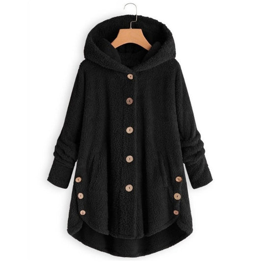 Button Plush Irregular Solid Color Coat (Color:Black Size:M) - Hoodie by PMC Jewellery | Online Shopping South Africa | PMC Jewellery