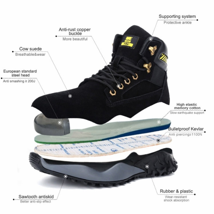 Jiefu Light And Breathable Steel Head Anti Smashing, Anti Piercing, Anti Slip And Waterproof Safety Shoes (Color:High Top Black Size:45) - Casual Shoes by Jiefu | Online Shopping South Africa | PMC Jewellery | Buy Now Pay Later Mobicred